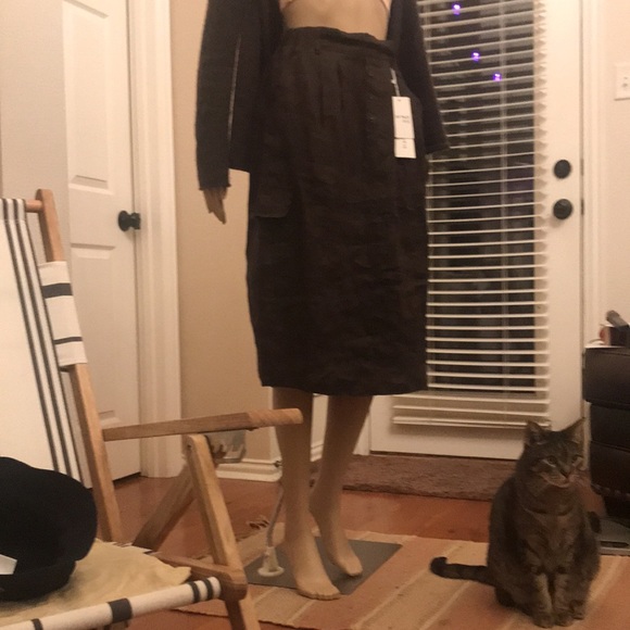 Midi skirt Linen Brown Sz - S - Picture 1 of 11